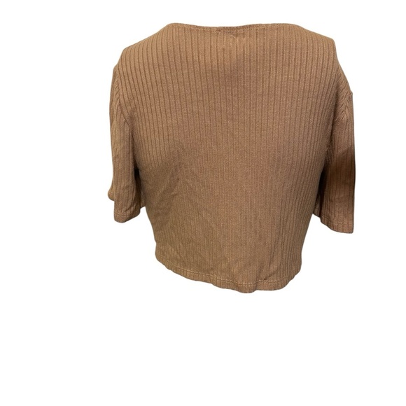 Reformation Tan Ribbed Crop T-Shirt - Picture 2 of 5